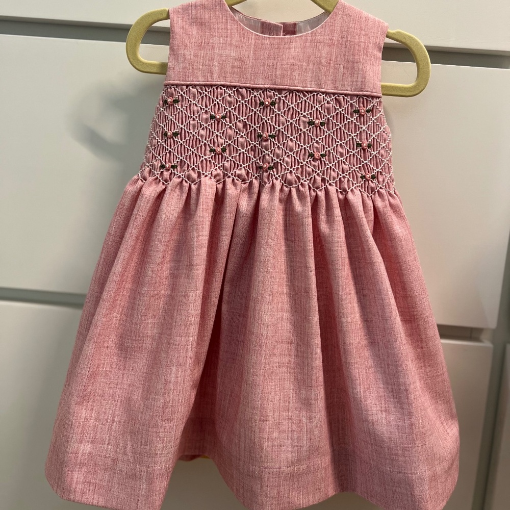 Rachel Riley pink smocked dress NBW size 12-18 months/80